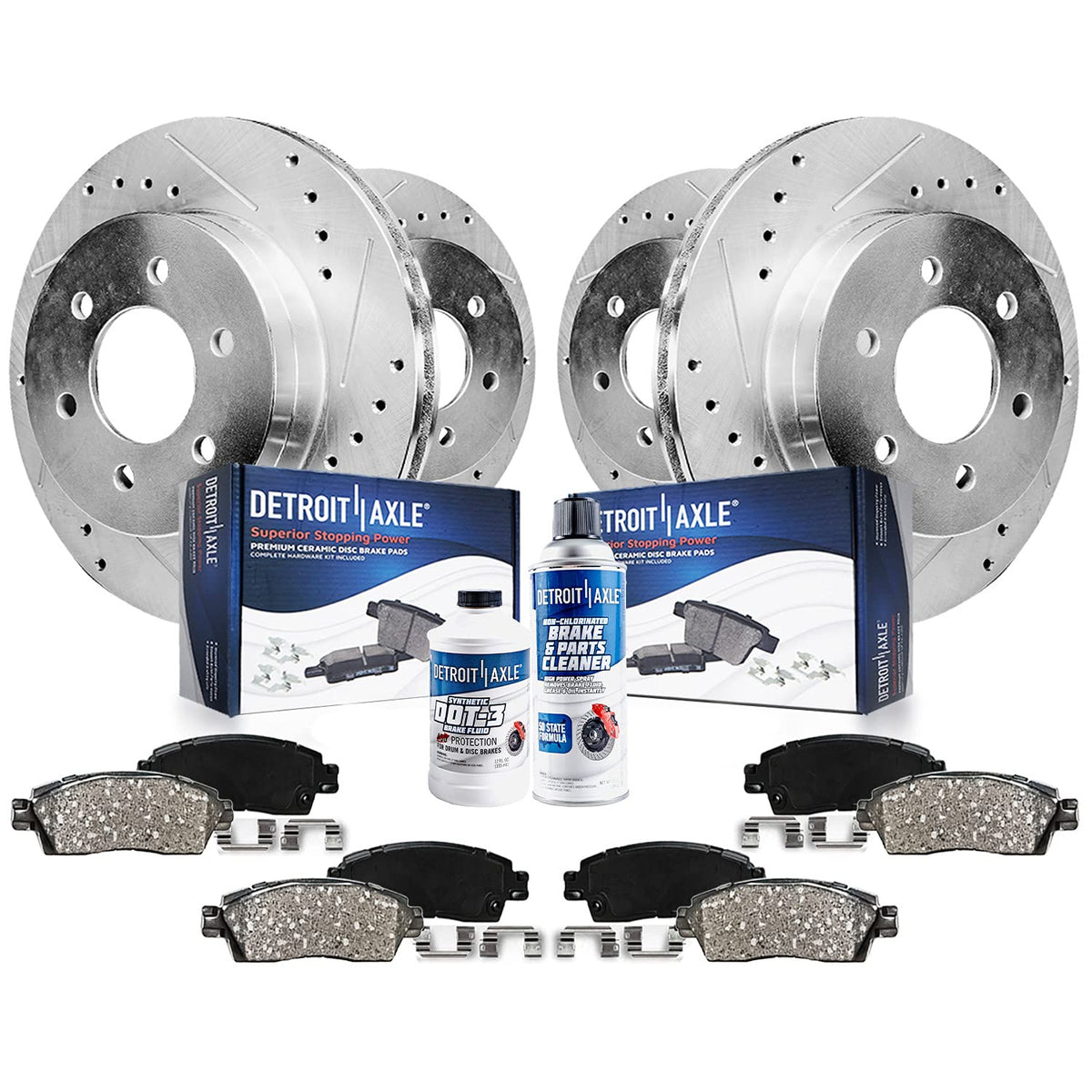 Detroit Axle - Brake Kit for Chevy GMC Silverado Avalanche Suburban Yukon XL Sierra 1500 Tahoe Drilled Slotted Brake Rotors Cera